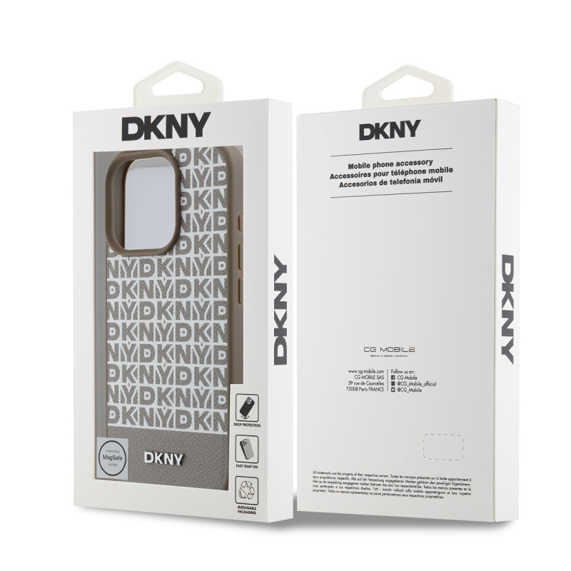 DKNY PU bőr Ismétlődő mintás alsó csík MagSafe hátlap iPhone 16 Pro Max-hoz Barna barna