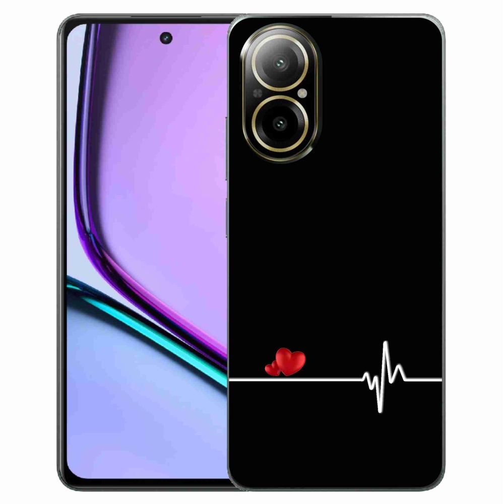 Gél borító mmCase a Realme C67 készülékhez - szív és szívverés fekete háttérrel