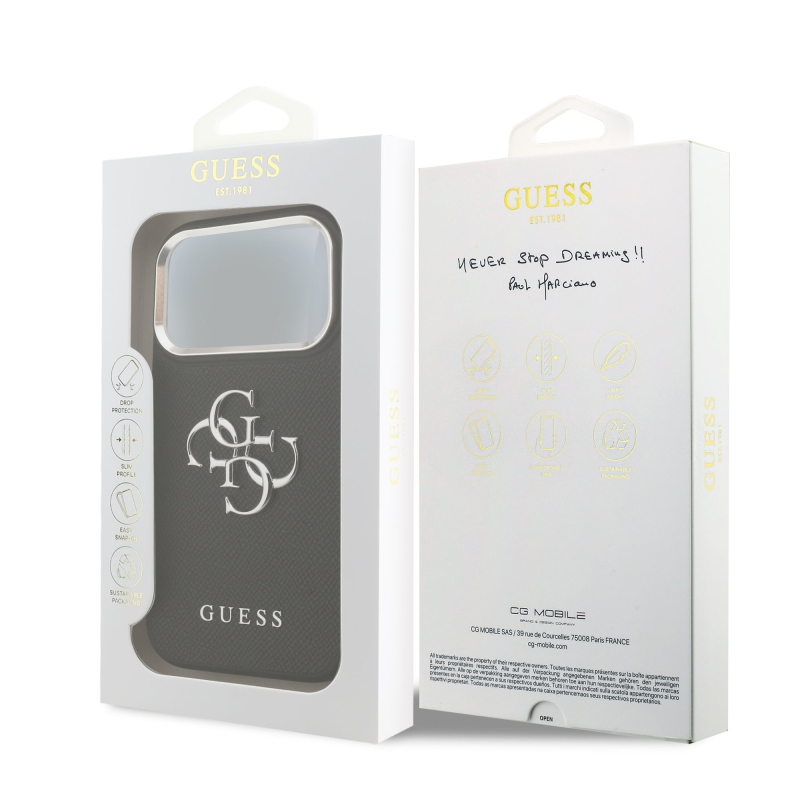 Guess PU szemcsés 4G fém logó hátlap iPhone 17 Pro fekete