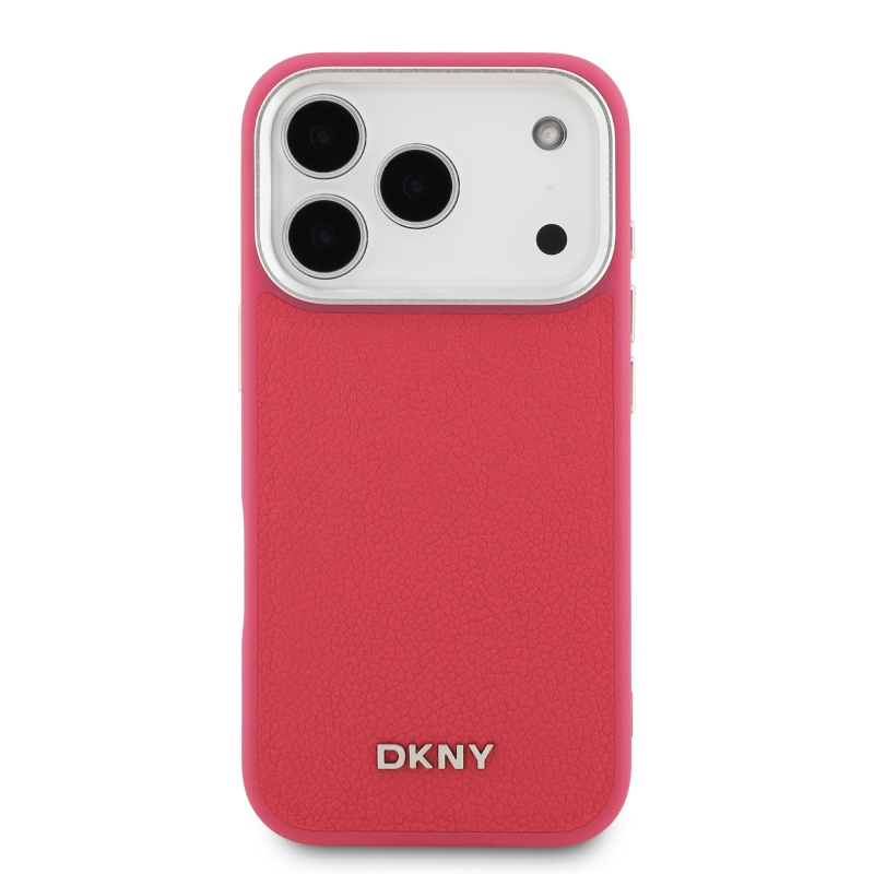DKNY PU bőr fém logós csuklólánc MagSafe hátlap iPhone 17 Pro rózsaszínhez