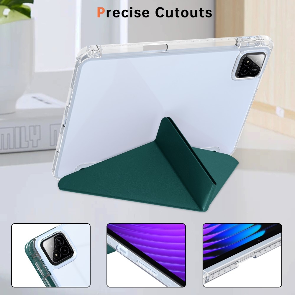 Origami intelligens pozicionáló tok Xiaomi Pad 7/7 Pro táblagéphez - sötétzöld