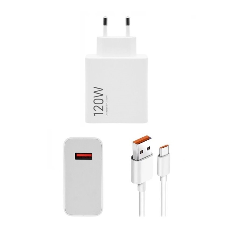 Xiaomi MDY-14-EE USB-A 120W-os utazási töltő + USB-C 6A adatkábel Fehér