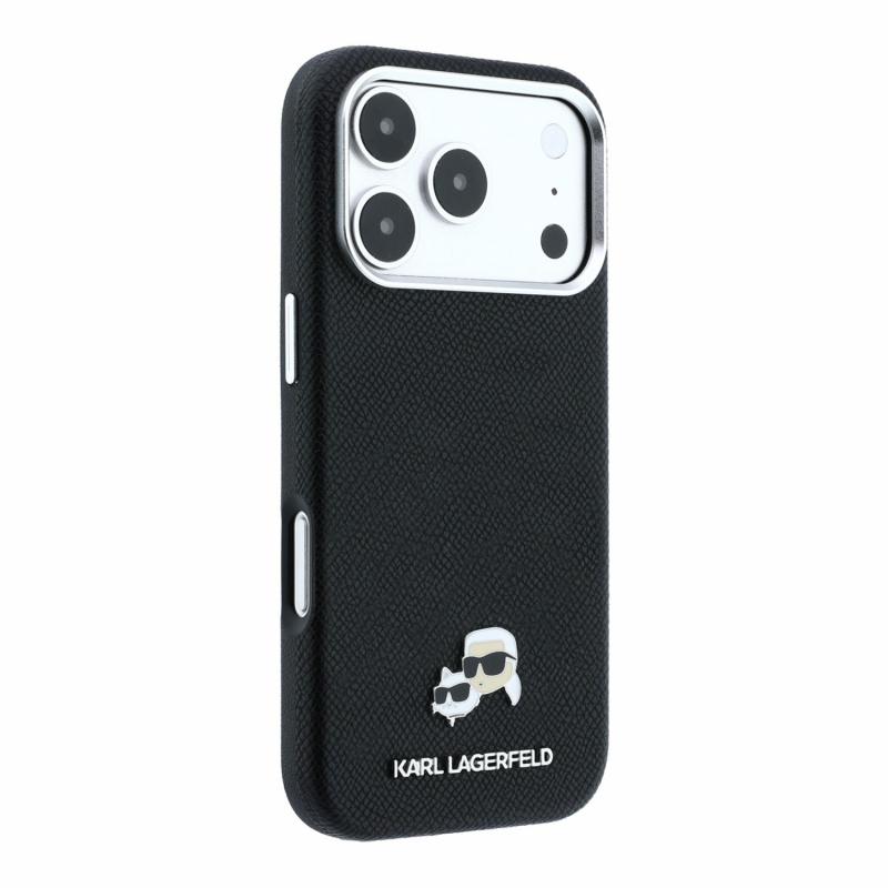 Karl Lagerfeld PU Grained Semi Wrap K&CH Heads Magsafe hátsó tok iPhone 18 Pro-hoz, fekete