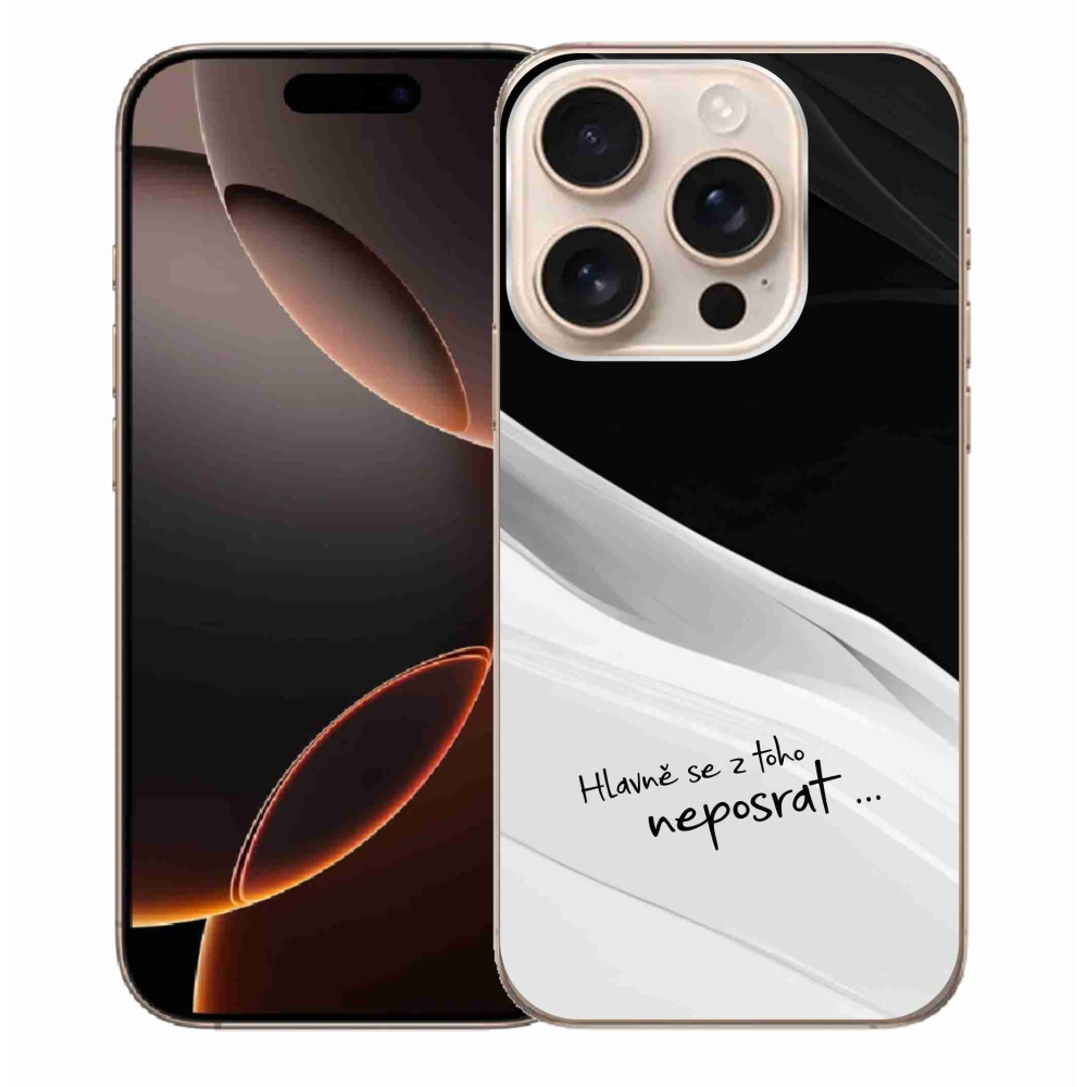 Gél borítás mmCase iPhone 16 Pro Max készülékhez - vicces szöveg 13 fehér és fekete háttérrel