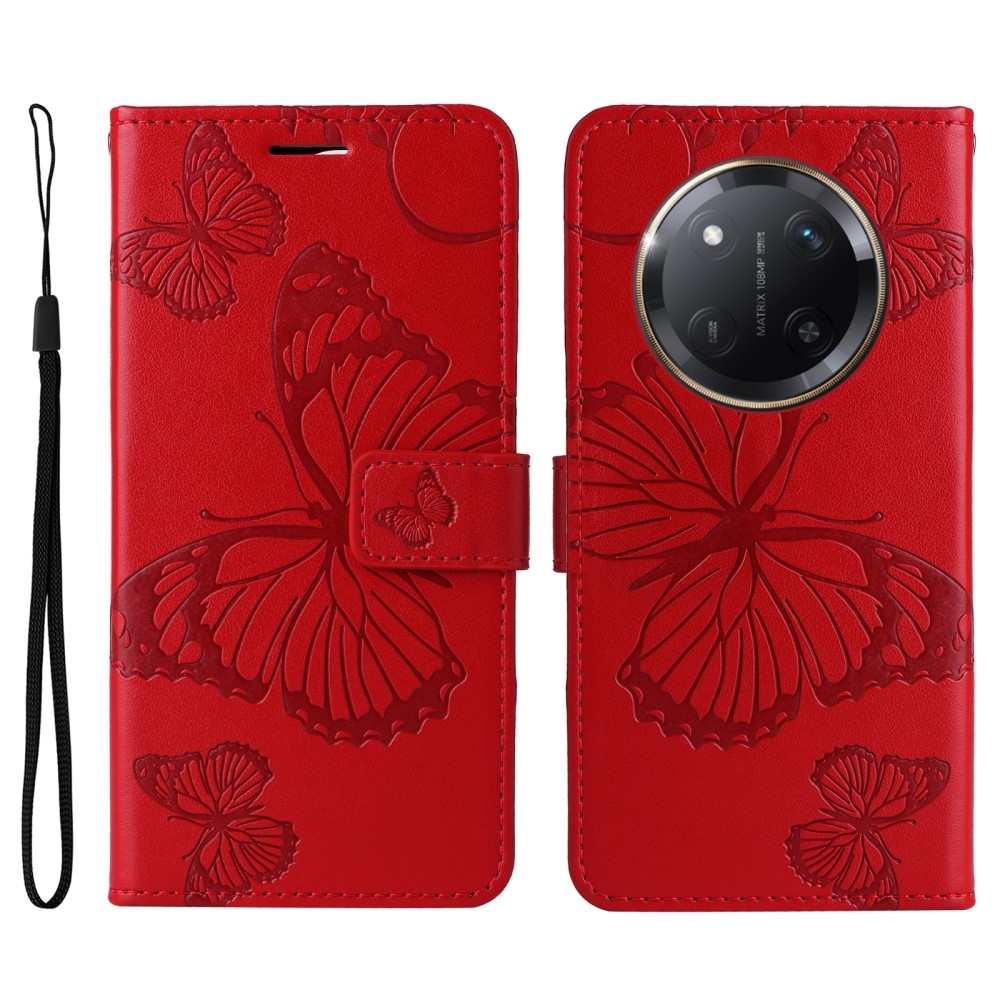 Nagy pillangó könyv tok a Honor Magic 7 Lite 5G számára - piros