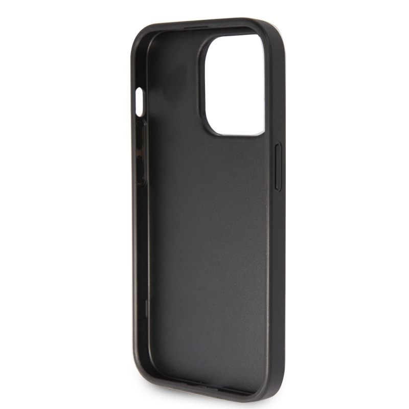 Guess PU Fixed Glitter 4G fém logó hátlap iPhone 15 Pro Max-hoz fekete