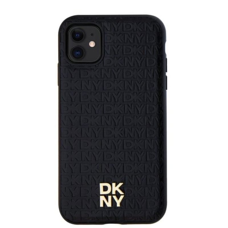 DKNY PU bőr Ismétlődő mintás Stack Logo Magsafe hátlap iPhone 11 Fekete