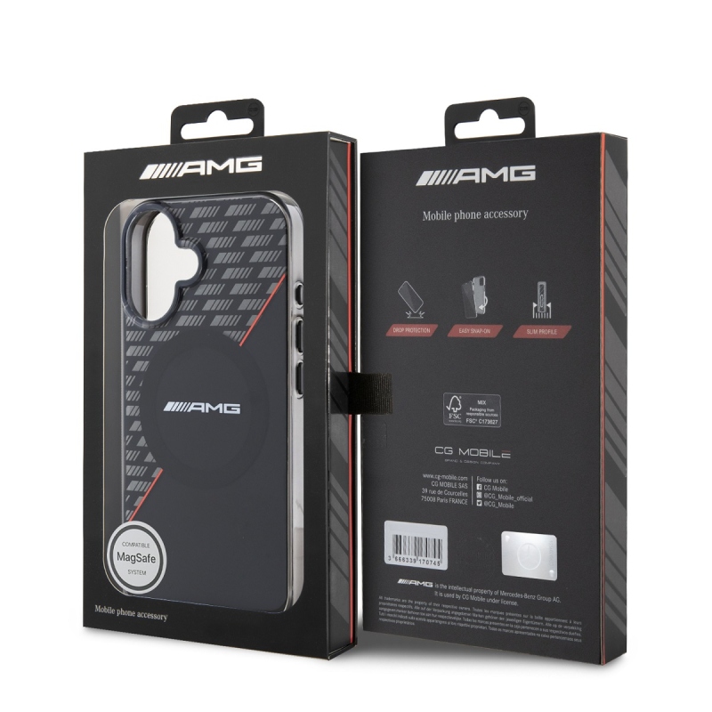 AMG Rhombs MagSafe hátlap iPhone 16 Plus fekete/piros színű borítóhoz