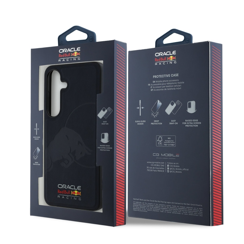 Red Bull bőr hálós, dombornyomott logós MagSafe hátlap Samsung Galaxy S25 készülékhez, sötétkék