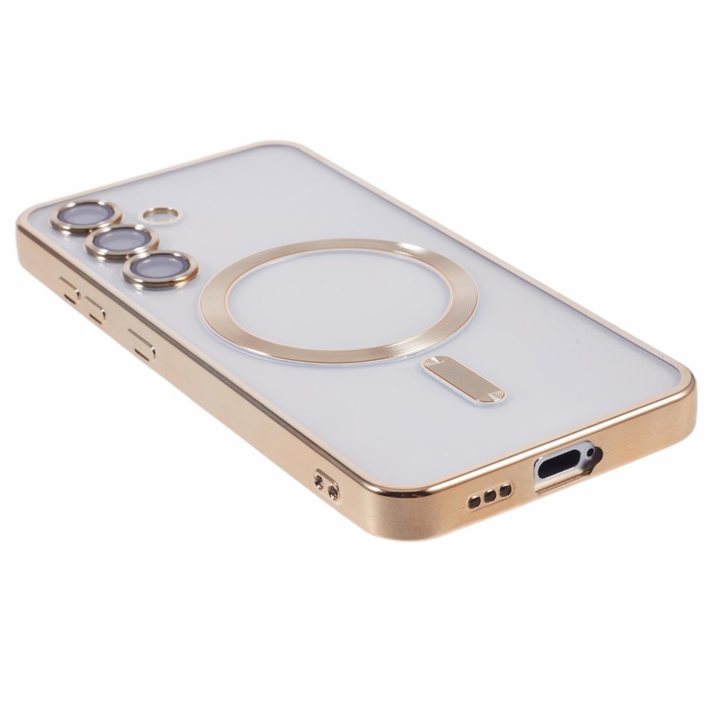 Átlátszó tok kameravédelemmel és MagSafe támogatással Samsung Galaxy S25 készülékhez - arany színben