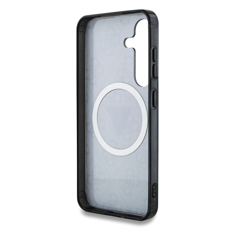 Guess IML 4G csillogó és háromszög logó MagSafe hátlap Samsung Galaxy S25 fekete