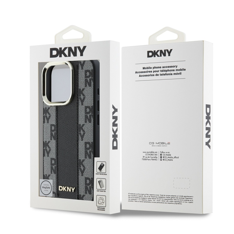 DKNY PU bőr kockás mintás Magsafe hátlap iPhone 16 Pro Fekete