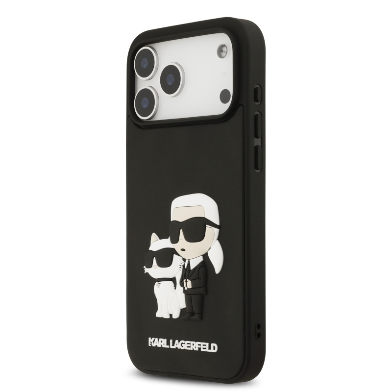 Karl Lagerfeld 3D gumiból készült Karl és Choupette hátlap iPhone 17 Pro Max készülékhez Fekete