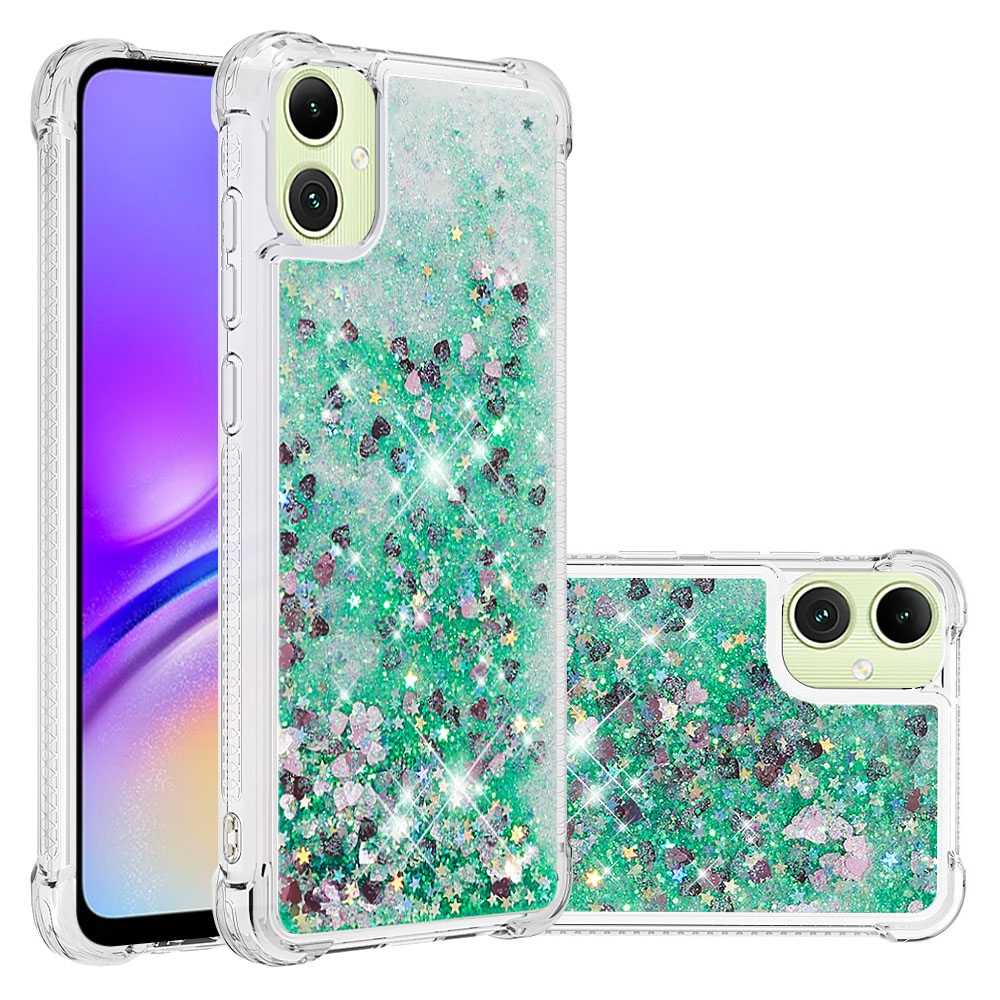 Glitter homokóra zselés tok Samsung Galaxy A07 4G - zöld/szívek