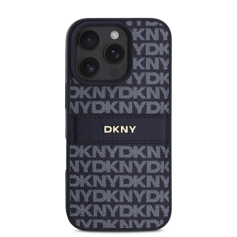 DKNY PU bőr ismétlődő mintás tonális csíkos hátlapi borító iPhone 16 Pro Max kékhez