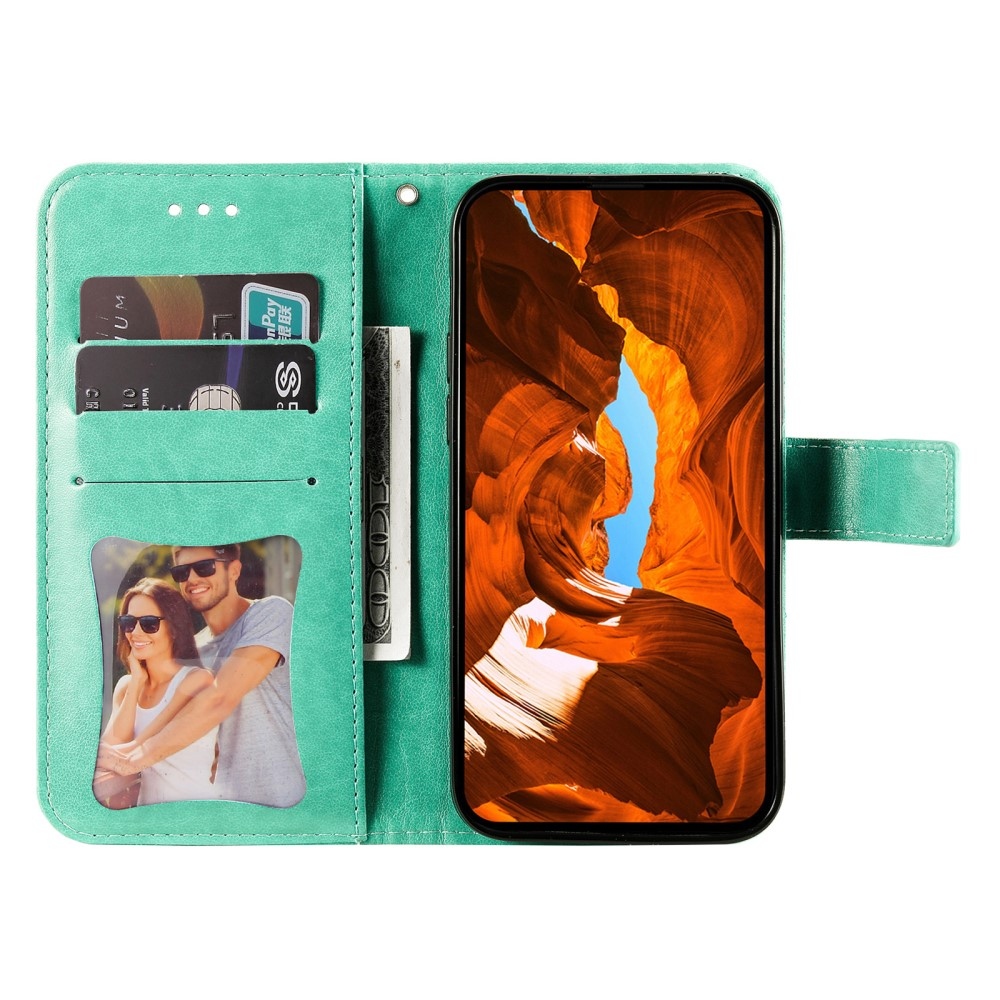 Virágos könyv tok a Xiaomi Redmi Note 14-hez - teal színű