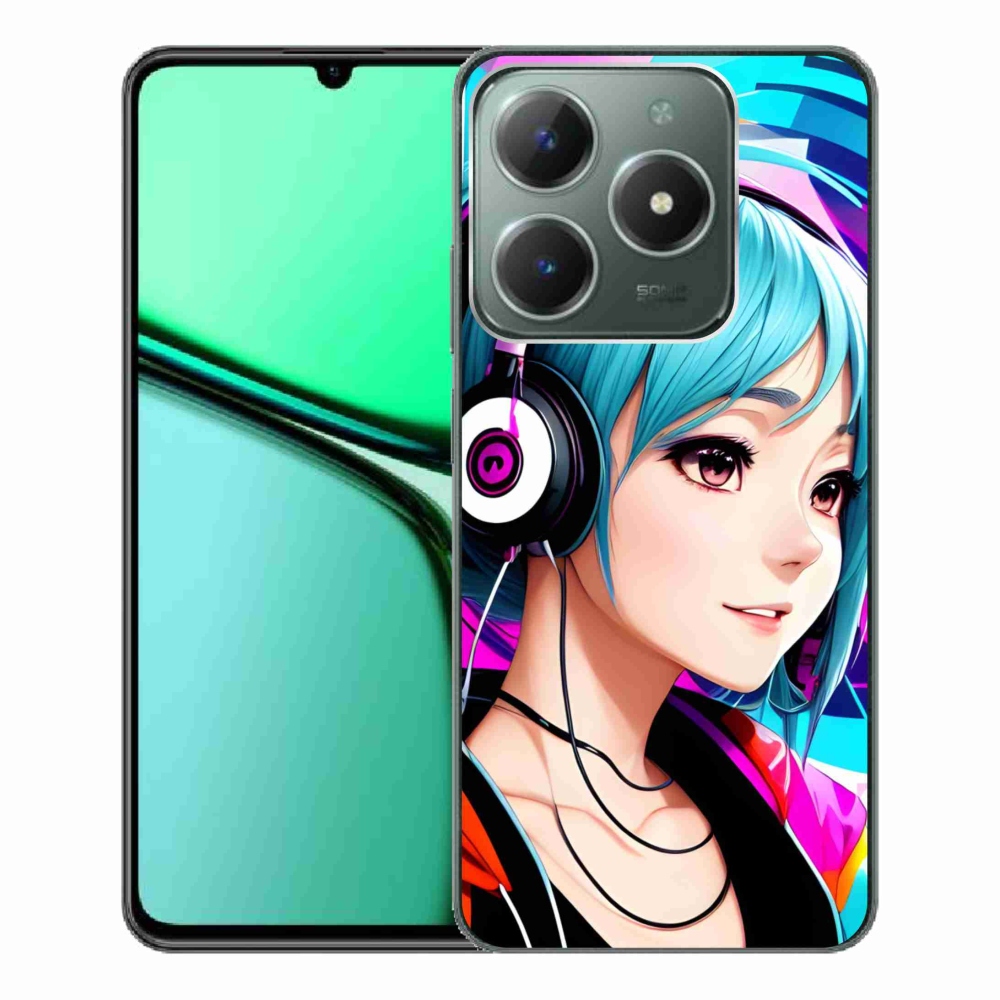 Gél borító mmCase a Realme C61 készülékhez - lány fejhallgatóval