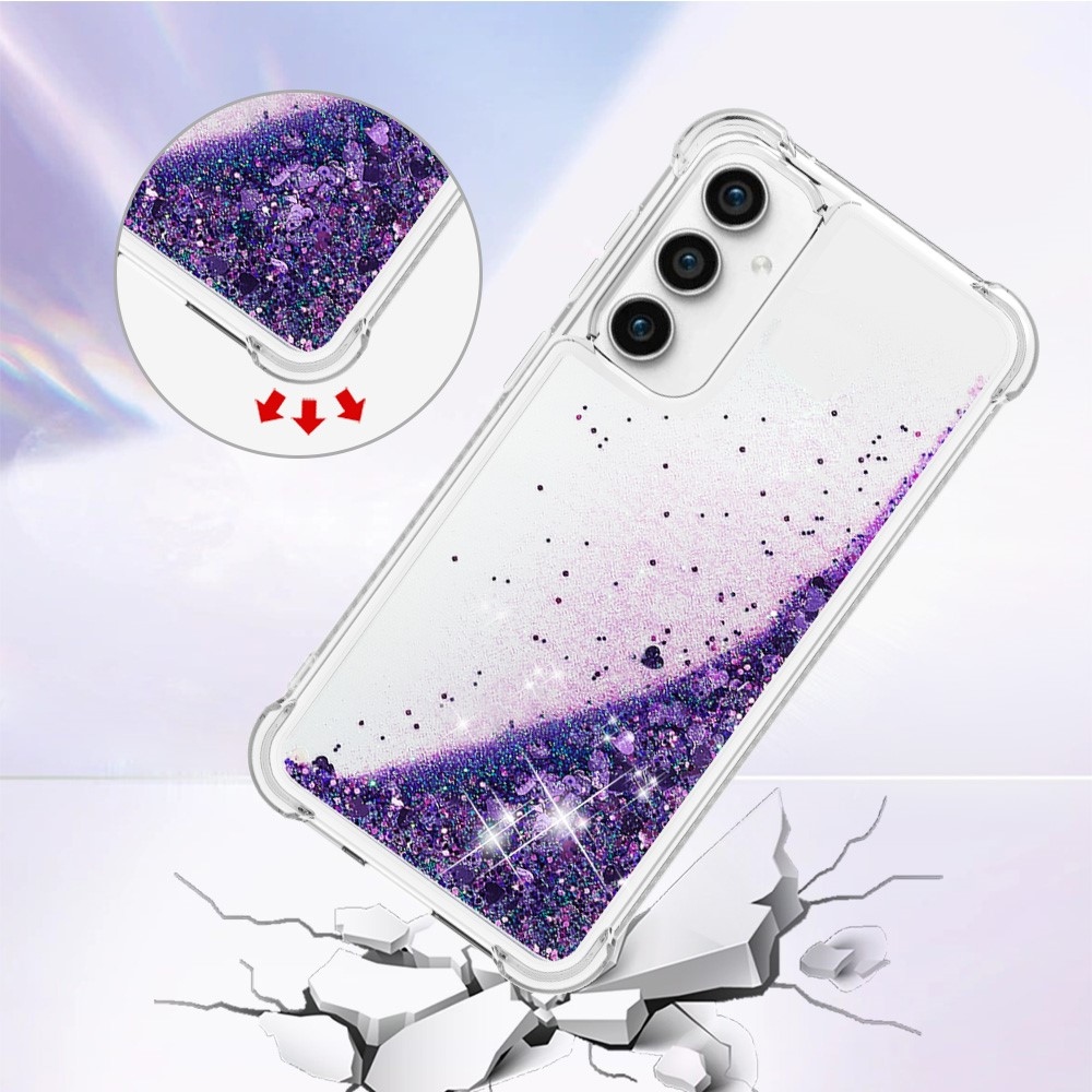 Glitter zselés homokóra tok Samsung Galaxy S23 FE készülékhez - sötét lila/szív