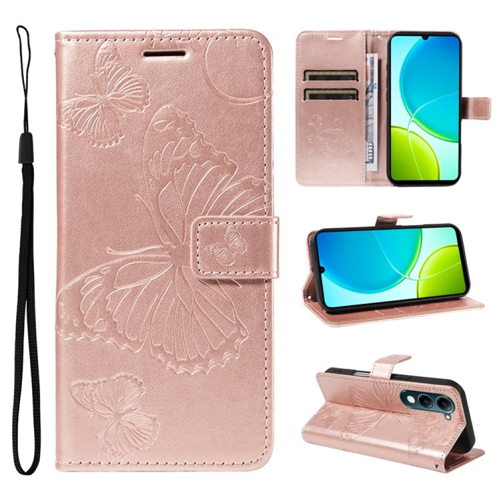 Nagy pillangó könyv tok a Vivo Y29s 5G-hez - rózsa arany
