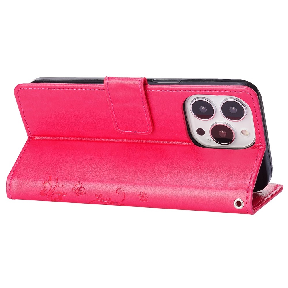 Virágok könyvtáska iPhone 15 Pro készülékhez - piros