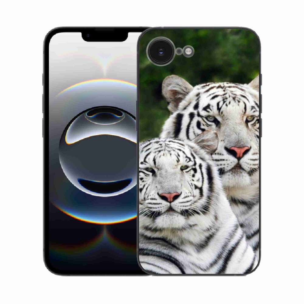 Zselés borítás mmCase iPhone 16e készülékhez - fehér tigrisek