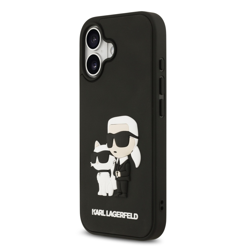Karl Lagerfeld 3D gumiból készült Karl és Choupette hátlap iPhone 17 készülékhez Fekete