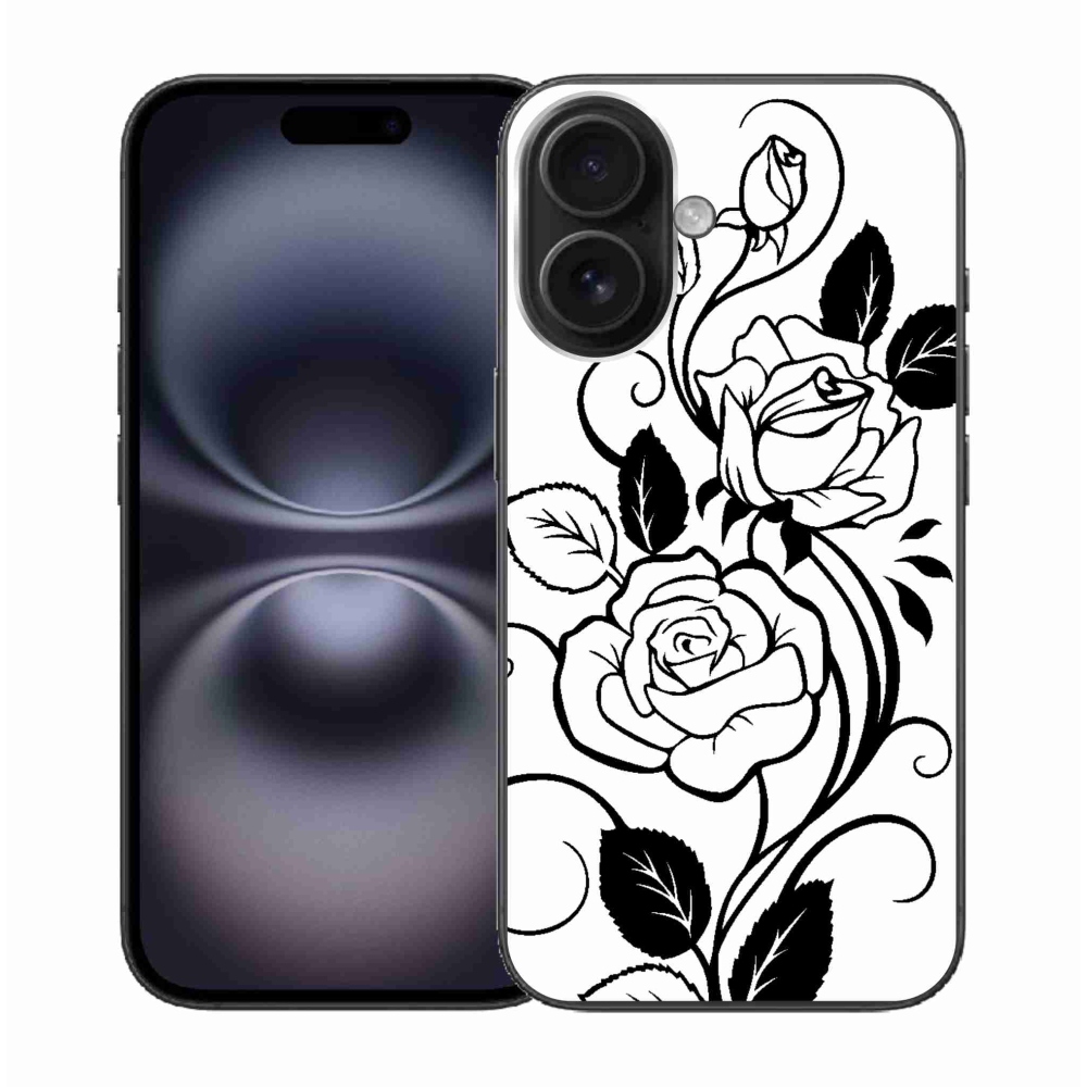 Zselés borítás mmCase iPhone 16 készülékhez - fekete és fehér rózsa