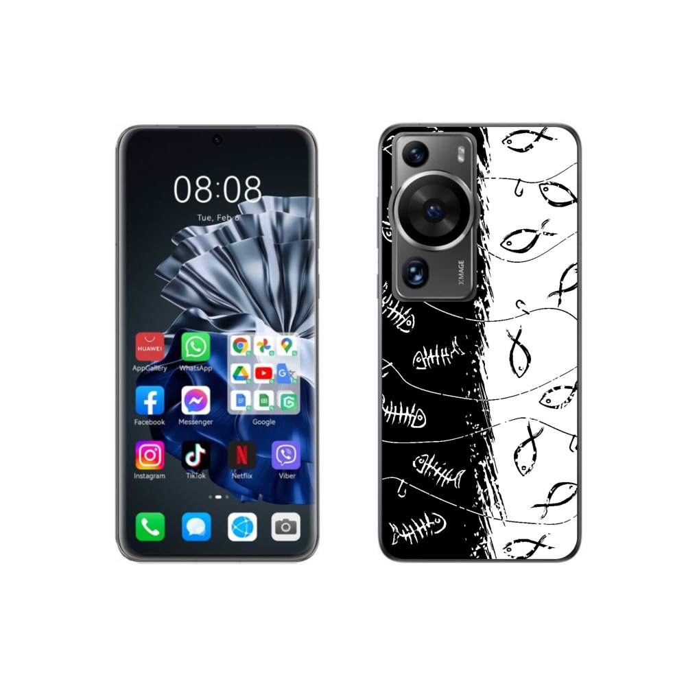 Zselés borítás mmCase a Huawei P60 Pro számára - csontvázak és halak