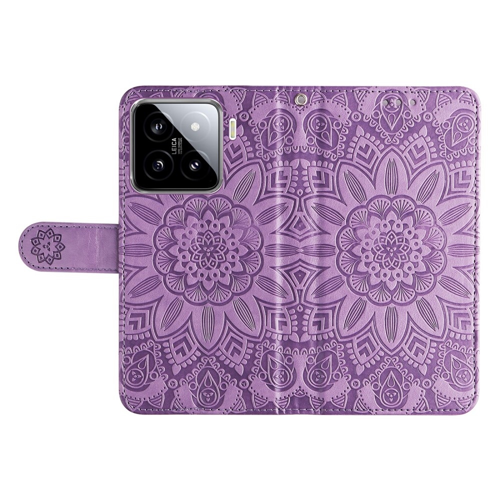 Napraforgó könyv tok a Xiaomi 15-öshöz - lila