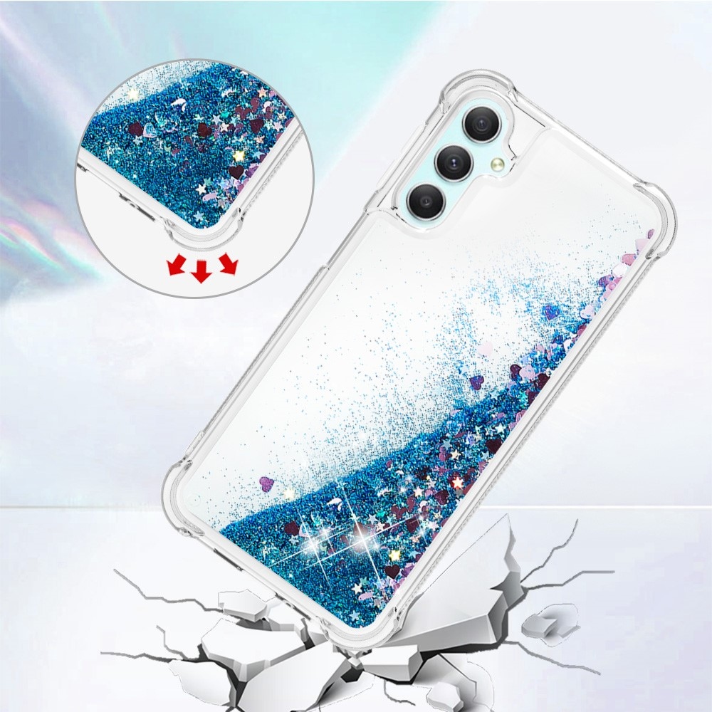 Glitter homokóra zselés tok Samsung Galaxy A24 készülékhez - kék/szívek