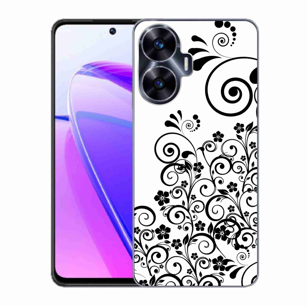 Zselés borítás mmCase a Realme C55 készülékhez - fekete-fehér virágminták