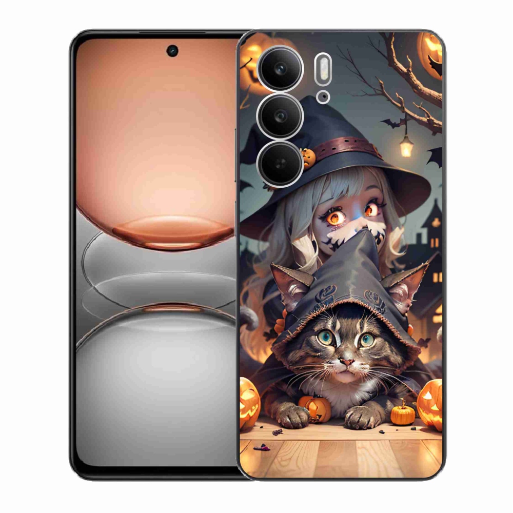 Zselés borítás mmCase a Realme C75 készülékhez - boszorkány macskával