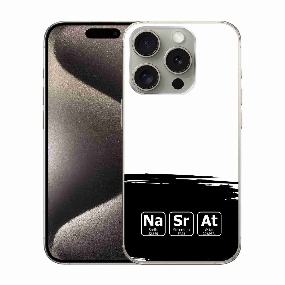 Gél borítás mmCase iPhone 15 Pro készülékhez - kémiai elemek fekete és fehér háttérrel