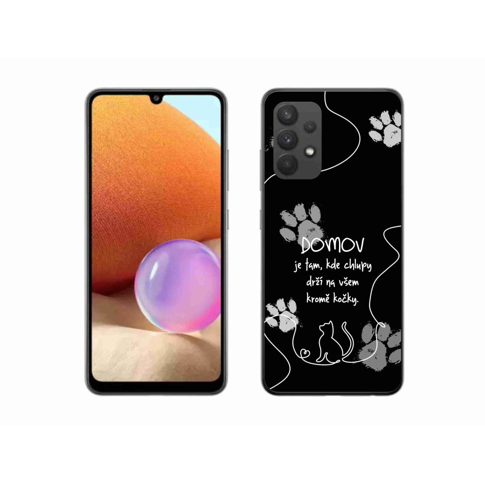 Gél borító mmCase Samsung Galaxy A32 4G - macska motívum fekete háttérrel