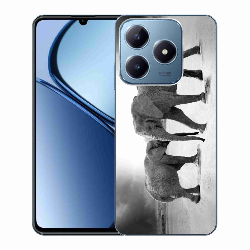 Gél borítás mmCase a Realme C63 készülékhez - fekete és fehér elefántok