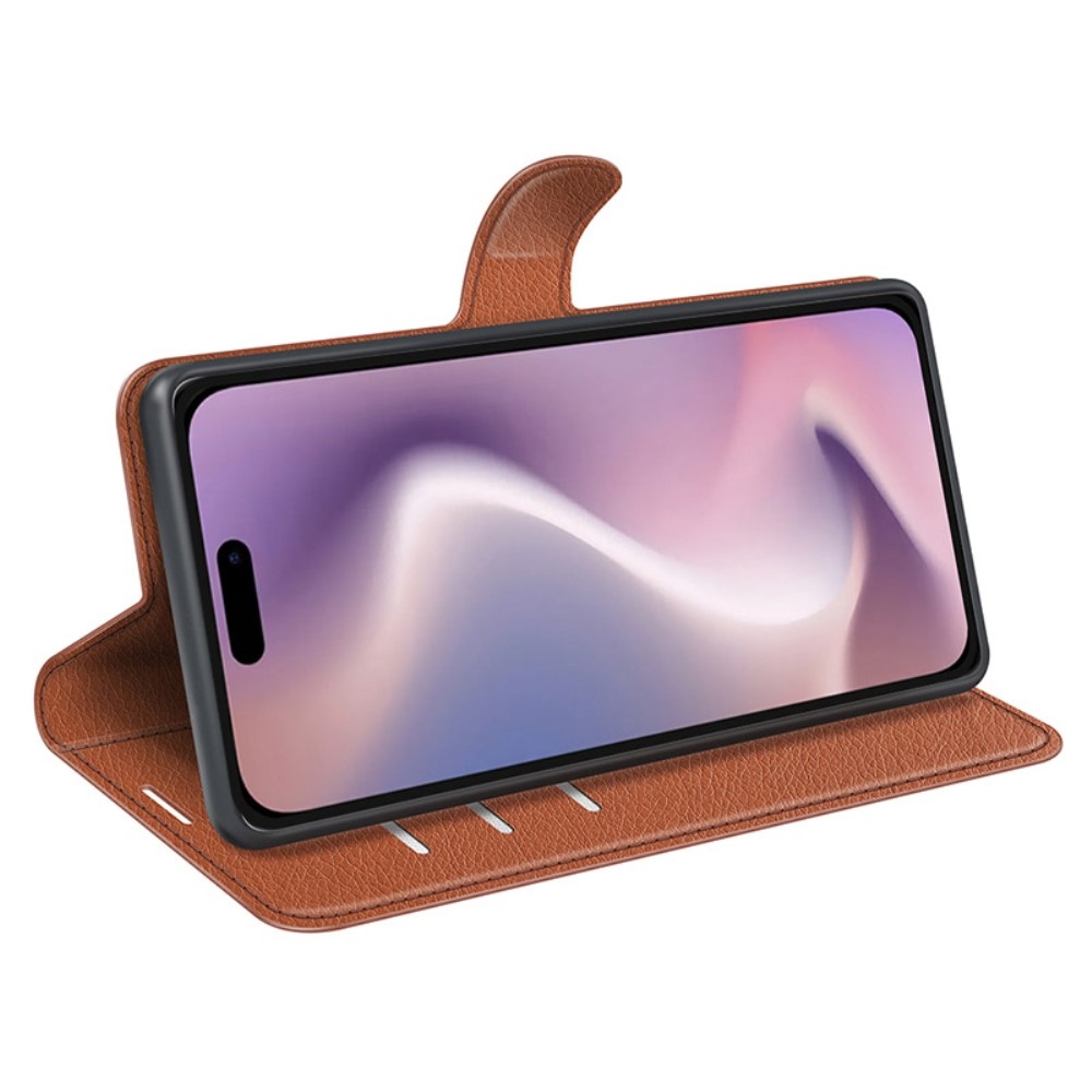 Litchi könyvtáska iPhone 16 Plus készülékhez - barna