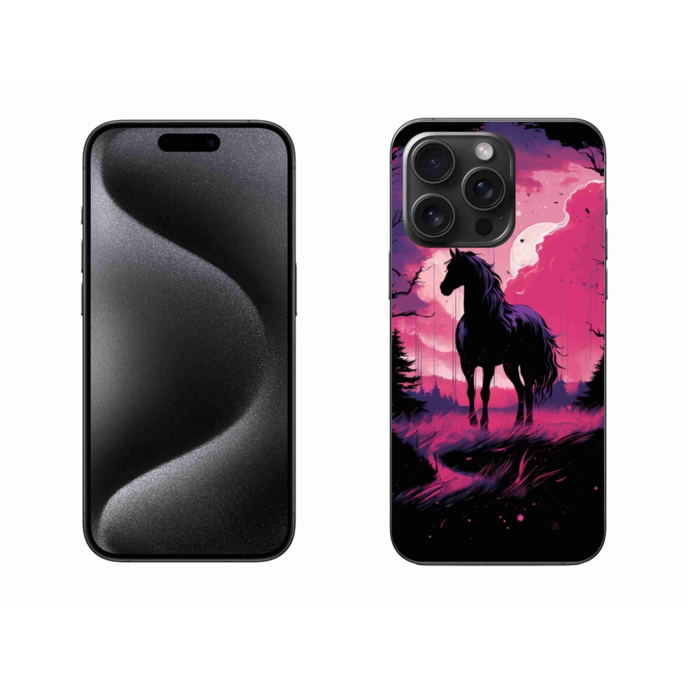 Zselés borítás mmCase iPhone 15 Pro Max készülékhez - fekete rajzfilm ló 1
