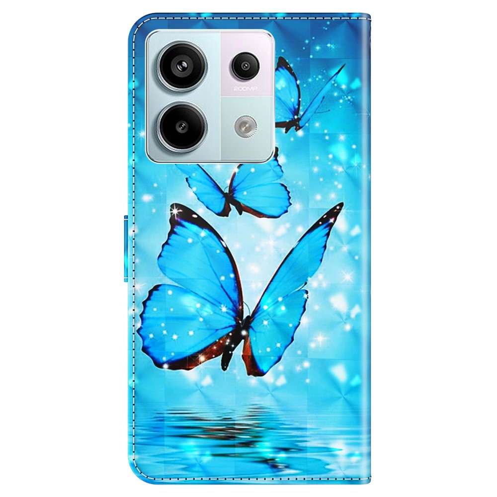 Nyomtatott könyv tok Xiaomi Redmi Note 13 Pro 5G/Poco X6 5G - kék pillangókhoz