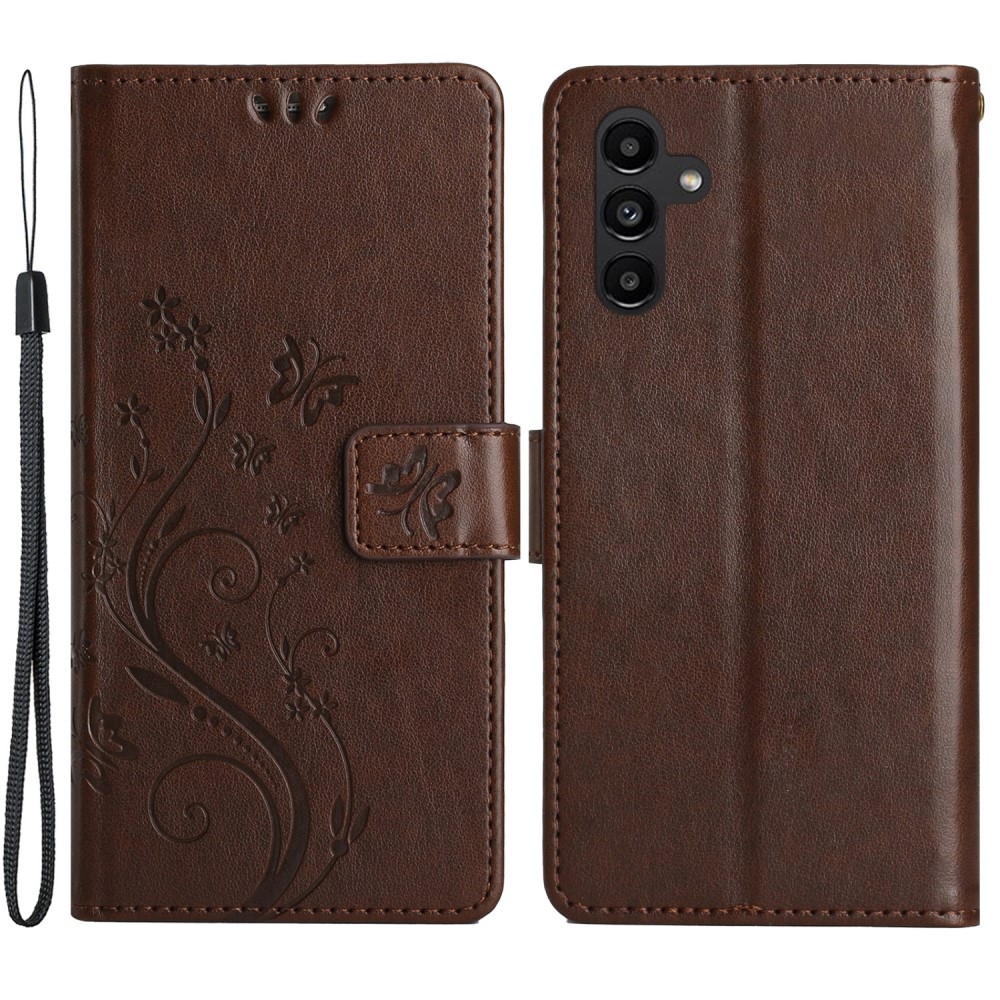 Virágok könyv tok Samsung Galaxy A05s készülékhez - barna