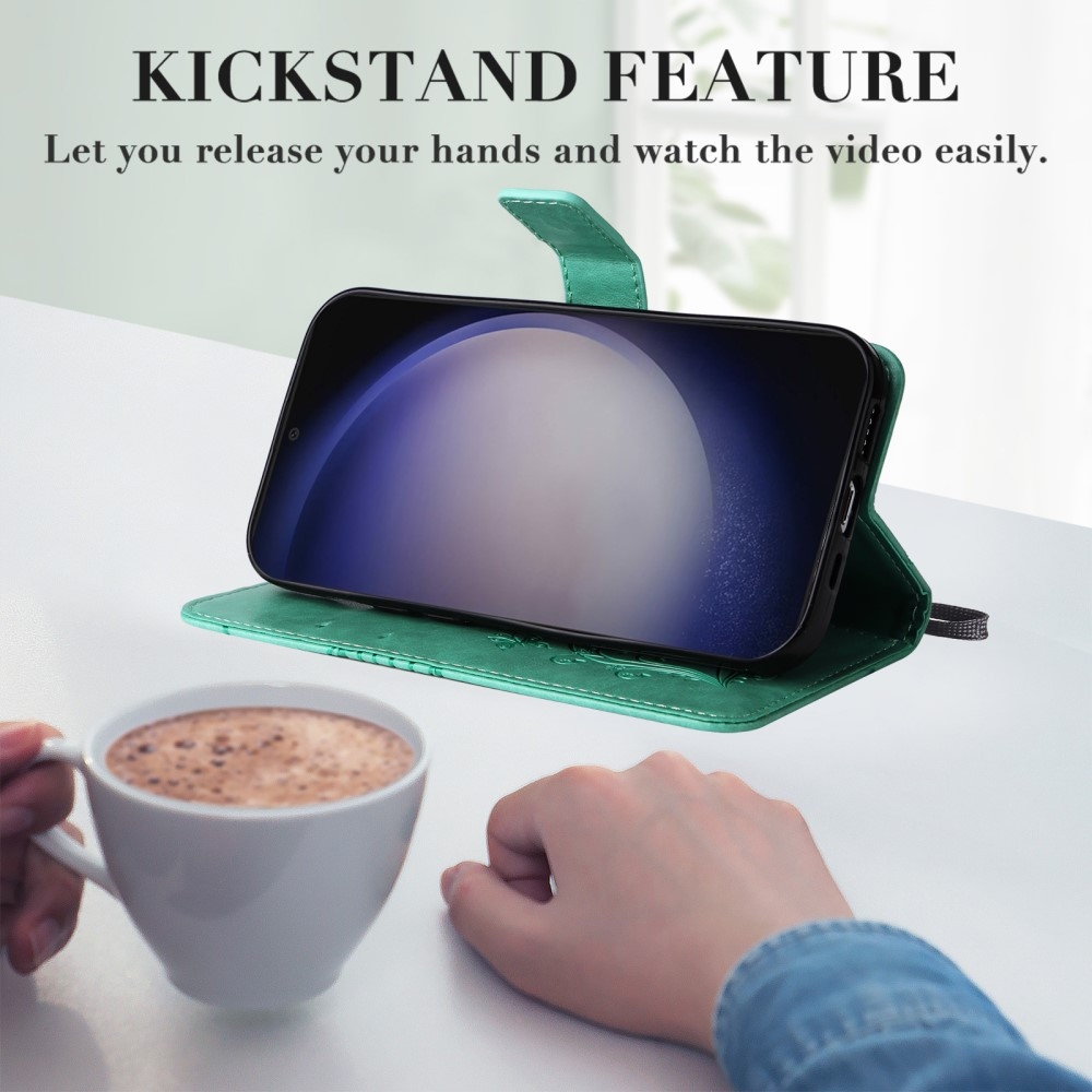 Nagy pillangó könyv tok Samsung Galaxy S25-hez - teal - teal