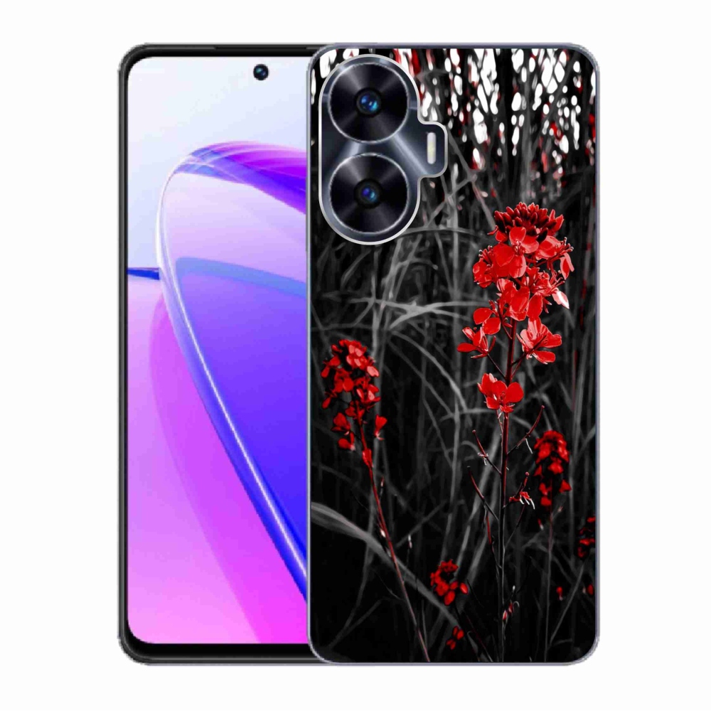 Gél borító mmCase a Realme C55 készülékhez - piros növény