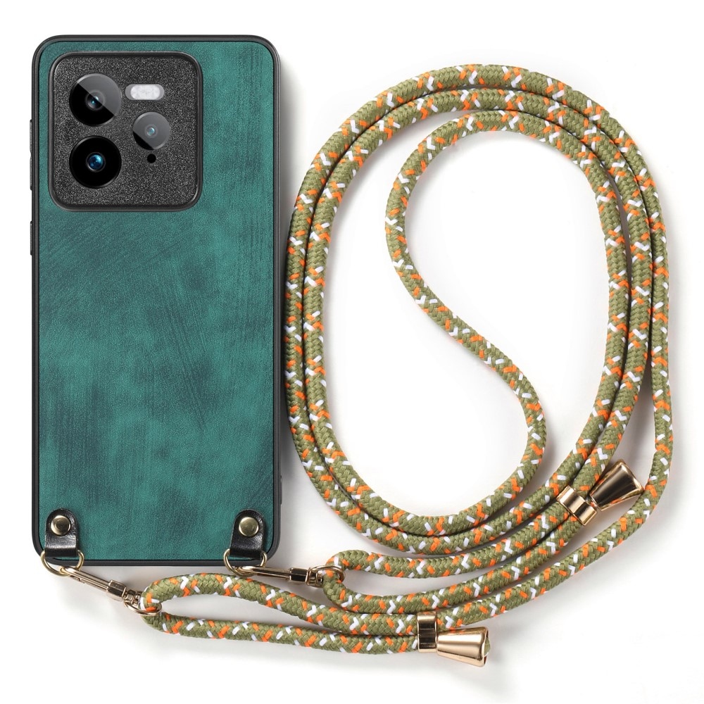 Retro zselés tok zsinórral és műbőrrel a Realme GT 7 Pro 5G készülékhez - zöld színű