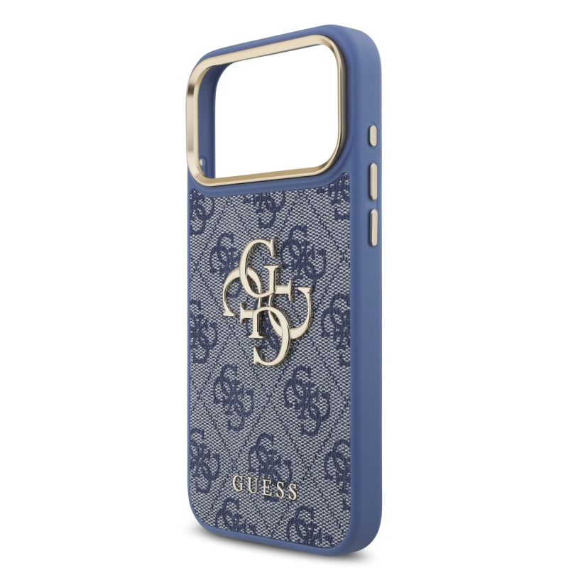 Guess PU bőr 4G fém logóval és arany kerettel ellátott hátlap az iPhone 18 Pro Max-hoz, kék
