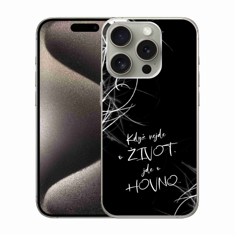 Gél borító mmCase iPhone 15 Pro készülékhez - vicces szöveg 16 fekete háttér
