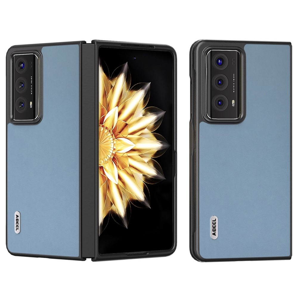 ABEEL műanyag tok műbőrrel a Honor Magic V2 készülékhez - kék