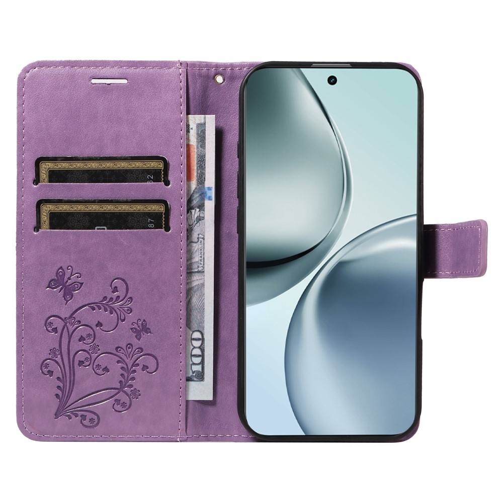 Nagy pillangó könyvtáska a Realme 14 Pro+ 5G számára - lila