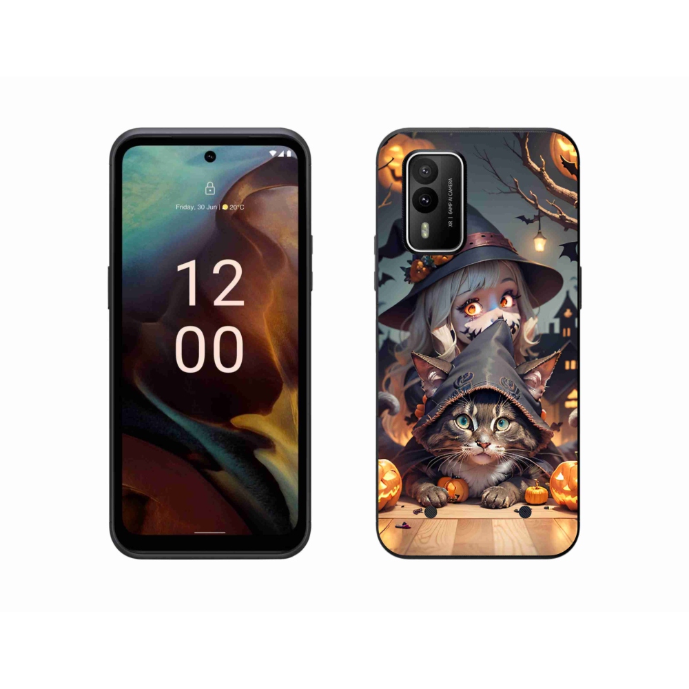 Zselés borítás mmCase a Nokia XR21 készülékhez - boszorkány macskával