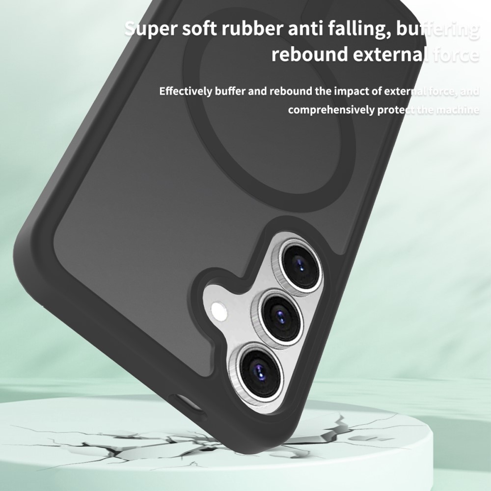 Bőr zselés tok fix hátlappal és MagSafe támogatással Samsung Galaxy S25 készülékhez - fekete