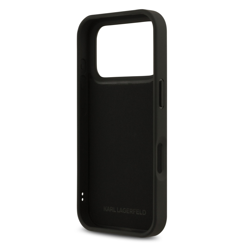 Karl Lagerfeld 3D gumiból készült Karl és Choupette hátlap iPhone 17 Pro-hoz Fekete