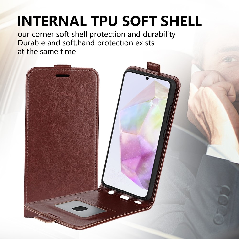 Függőleges könyvtáska Samsung Galaxy A36 5G/A56 5G készülékhez - barna színben